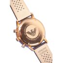 Emporio Armani Men's Rose Gold Chronograph Watch with White Dial and Brown Leather Strap - AR0398